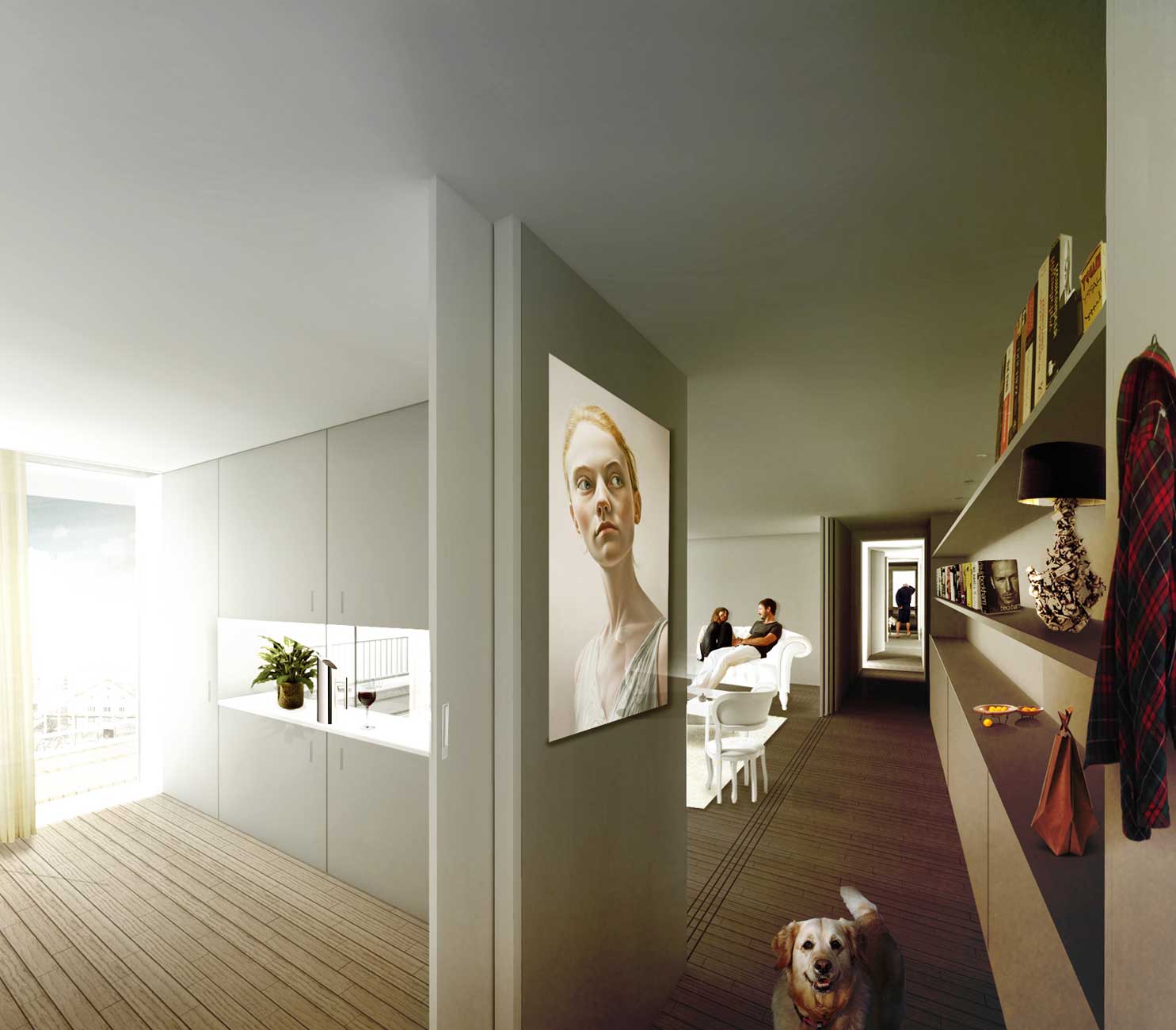 Uma recriação digital a ilustrar o interior da habitação colectiva